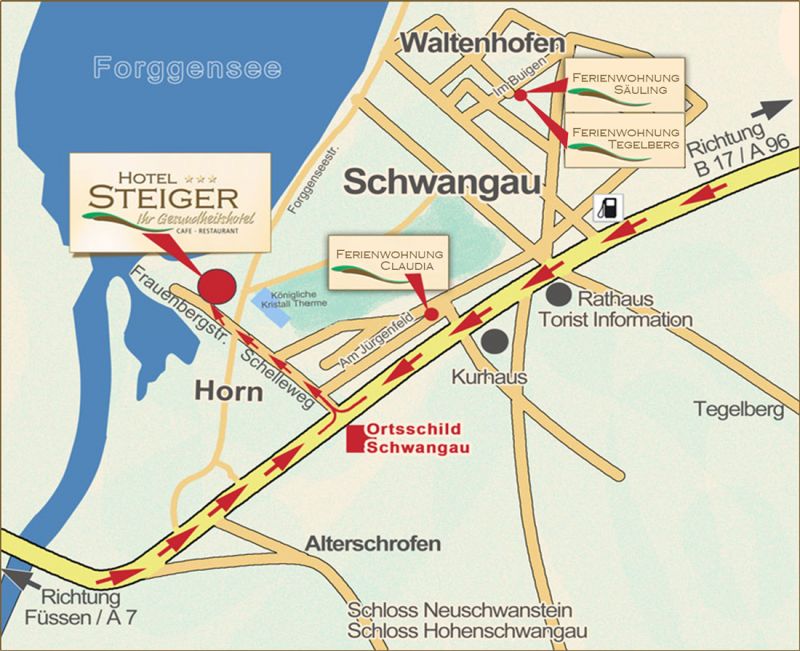 Anfahrt zum Hotel Steiger in Schwangau